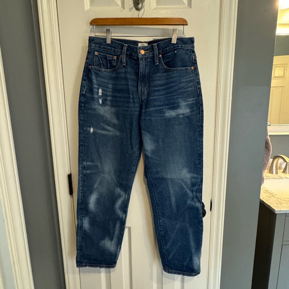 J.Crew slouchy boyfriend pants, size 27,  26 inch inseam, distressed, EUC